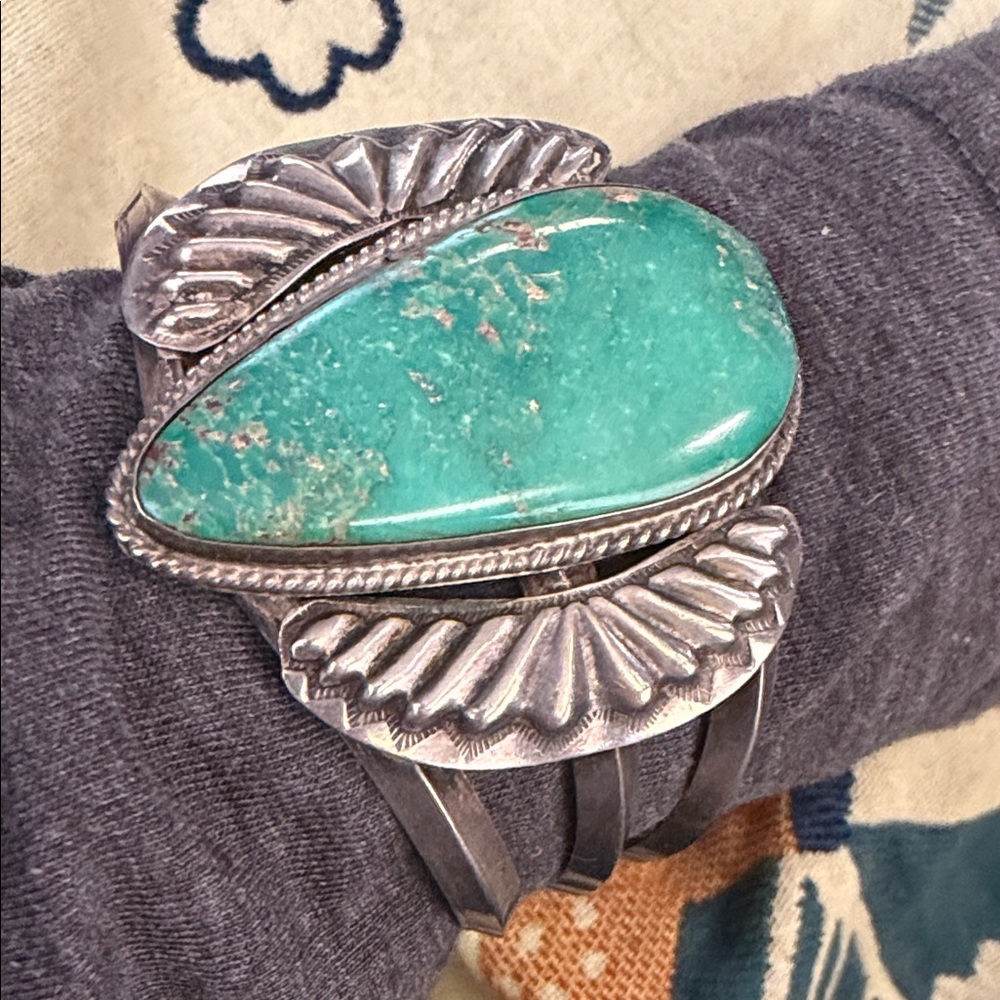 Turquoise and Sterling Silver Statement Cuff Bracelet 1960s